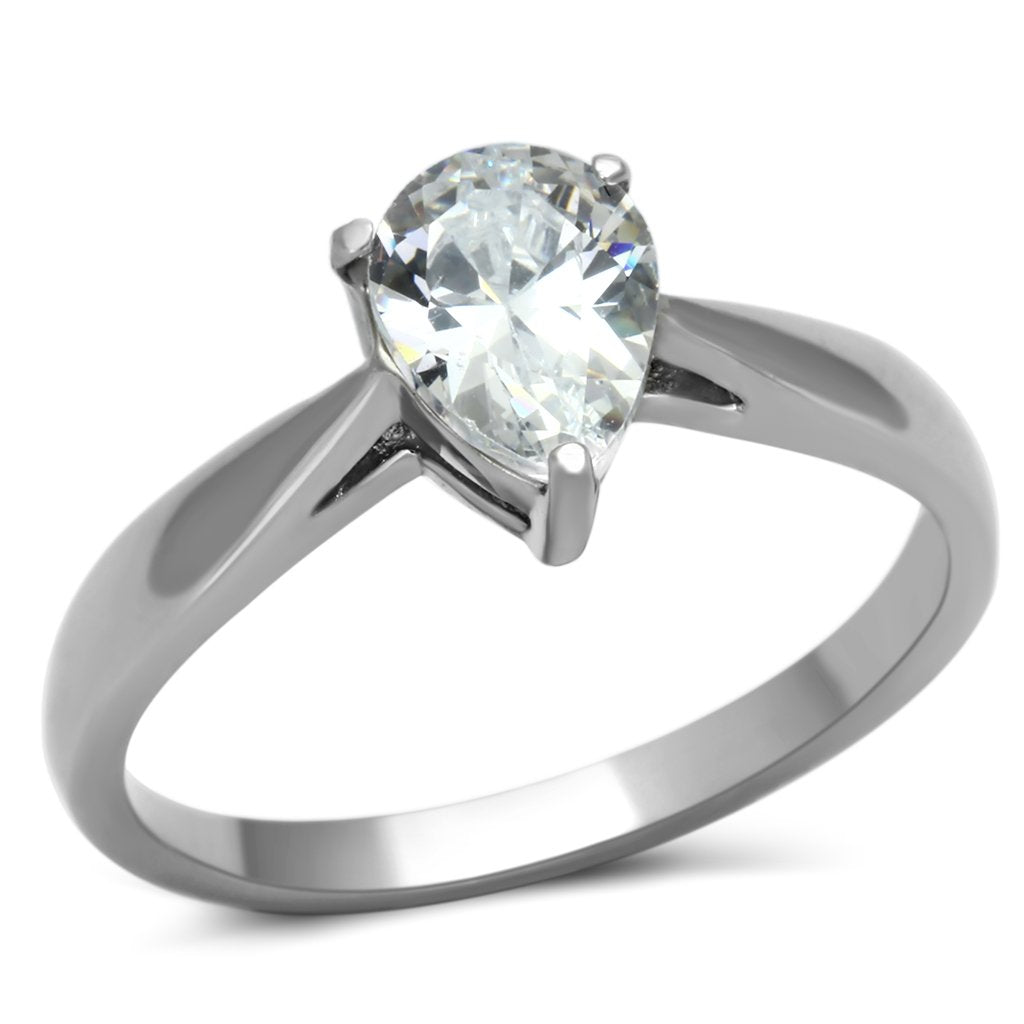 TK994 - High polished (no plating) Stainless Steel Ring with AAA Grade CZ  in Clear-0