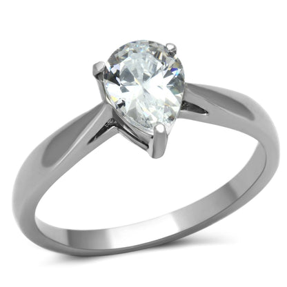 TK994 - High polished (no plating) Stainless Steel Ring with AAA Grade CZ  in Clear-0