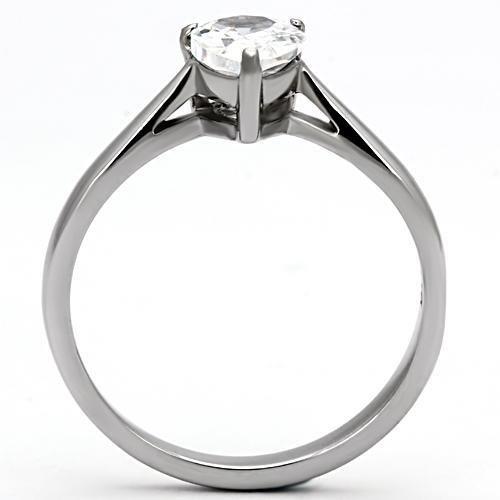 TK994 - High polished (no plating) Stainless Steel Ring with AAA Grade CZ  in Clear-2