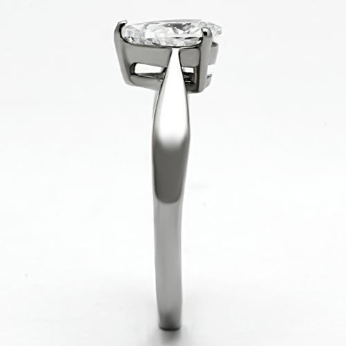 TK994 - High polished (no plating) Stainless Steel Ring with AAA Grade CZ  in Clear-3