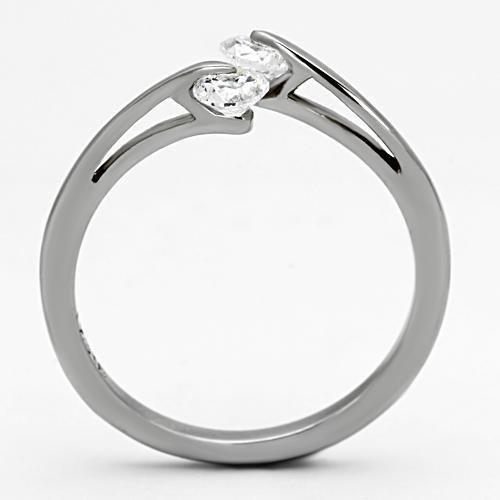 TK995 - High polished (no plating) Stainless Steel Ring with AAA Grade CZ  in Clear-2