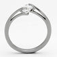 TK995 - High polished (no plating) Stainless Steel Ring with AAA Grade CZ  in Clear-2