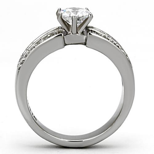 TK997 - High polished (no plating) Stainless Steel Ring with AAA Grade CZ  in Clear-2