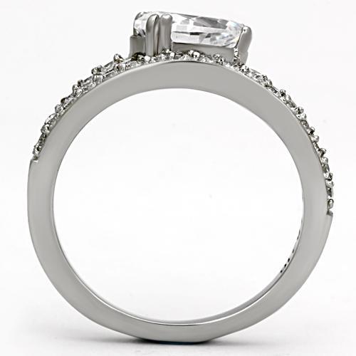 TK998 - High polished (no plating) Stainless Steel Ring with AAA Grade CZ  in Clear-2