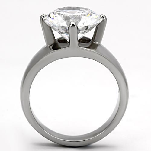 TK999 - High polished (no plating) Stainless Steel Ring with AAA Grade CZ  in Clear-2