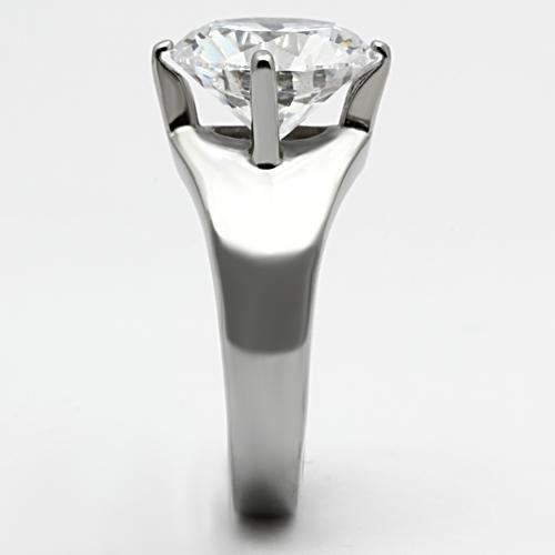 TK999 - High polished (no plating) Stainless Steel Ring with AAA Grade CZ  in Clear-3