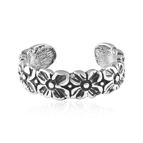 Retro Flower Adjustable Sterling Silver Toe Ring-0