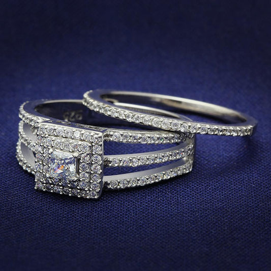 TS003 - Rhodium 925 Sterling Silver Ring with AAA Grade CZ  in Clear-0