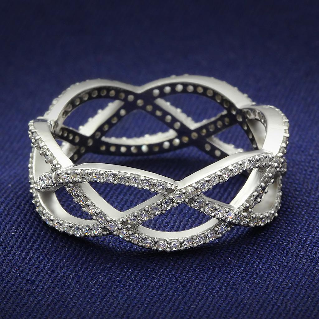 TS007 - Rhodium 925 Sterling Silver Ring with AAA Grade CZ  in Clear-0