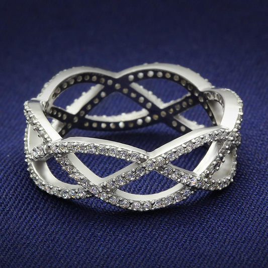 TS007 - Rhodium 925 Sterling Silver Ring with AAA Grade CZ  in Clear-0