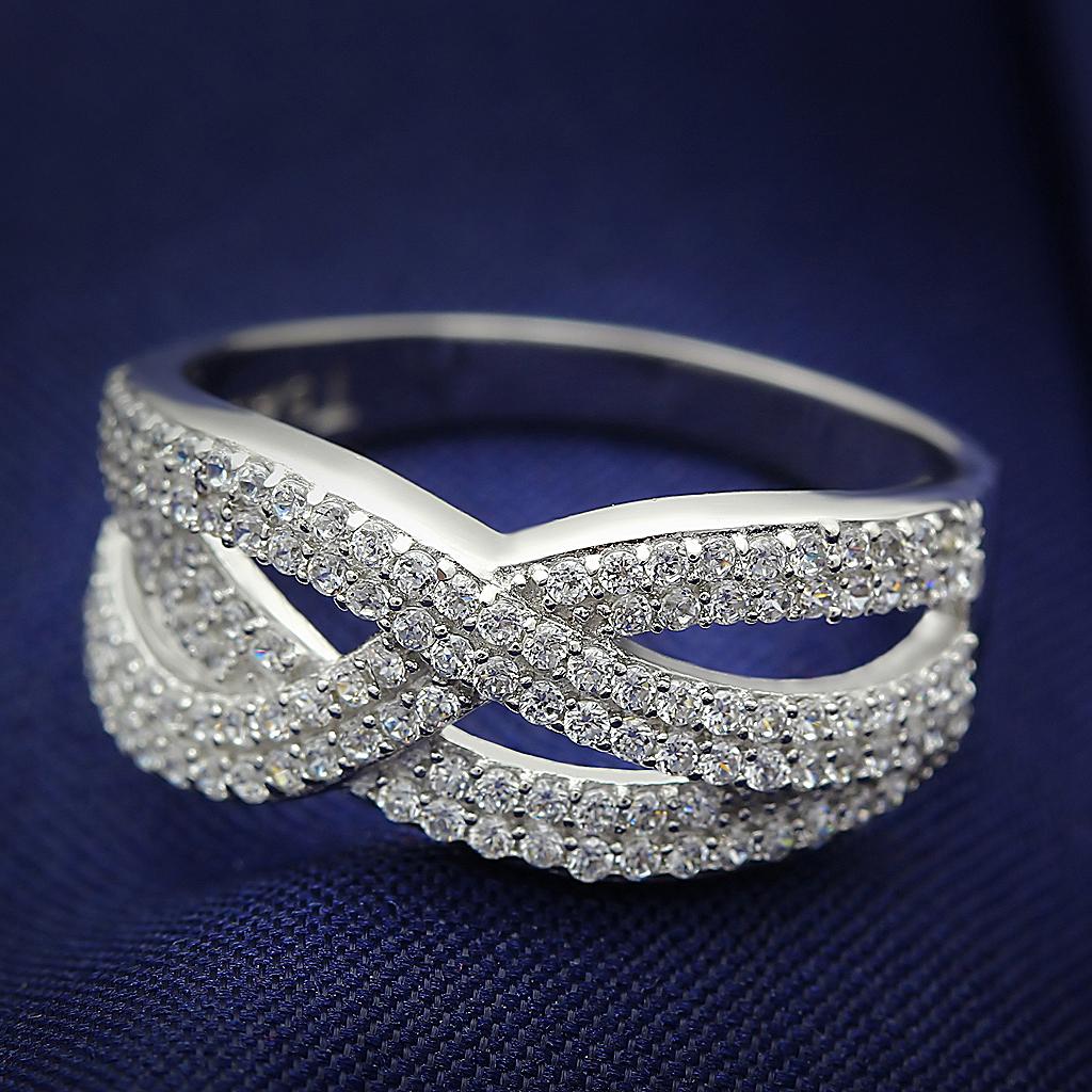 TS008 - Rhodium 925 Sterling Silver Ring with AAA Grade CZ  in Clear-0