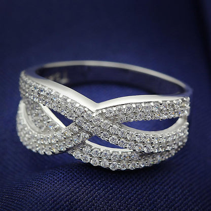TS008 - Rhodium 925 Sterling Silver Ring with AAA Grade CZ  in Clear-0