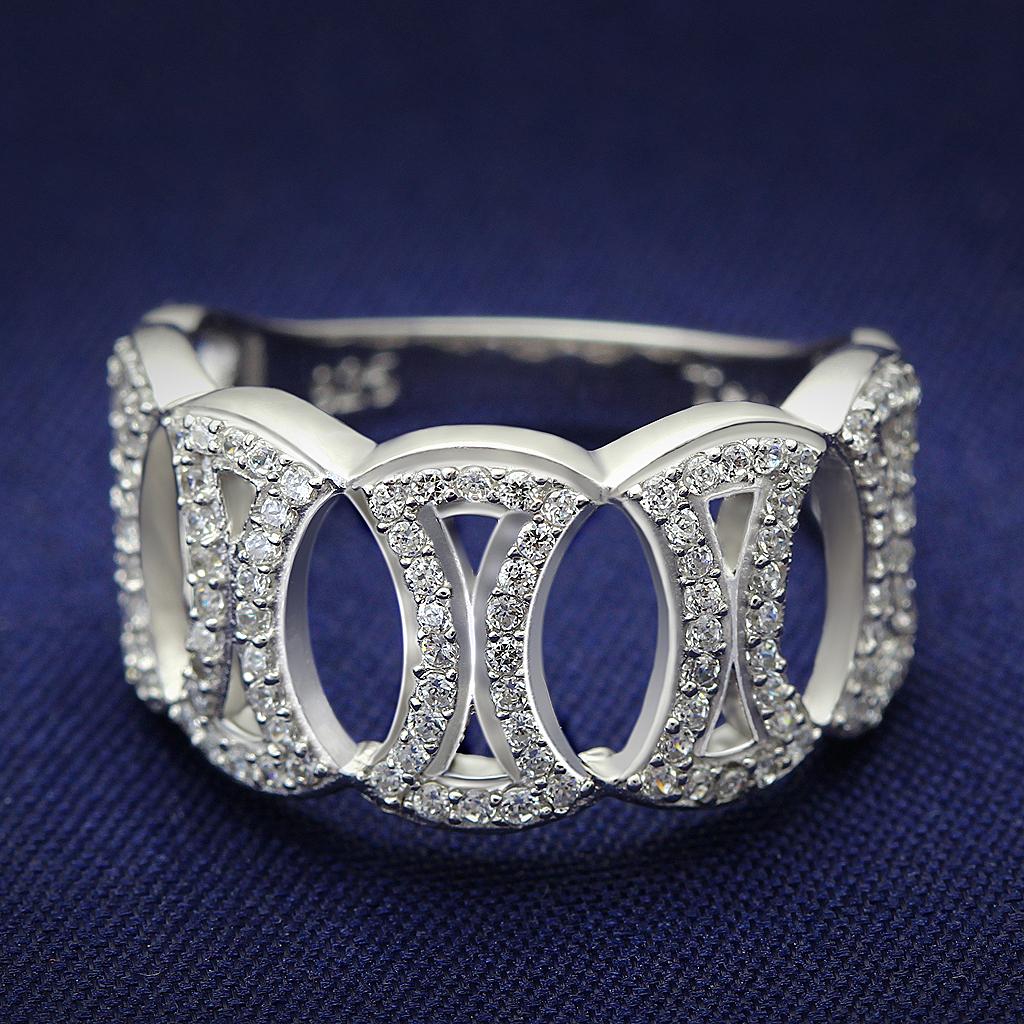 TS009 - Rhodium 925 Sterling Silver Ring with AAA Grade CZ  in Clear-0
