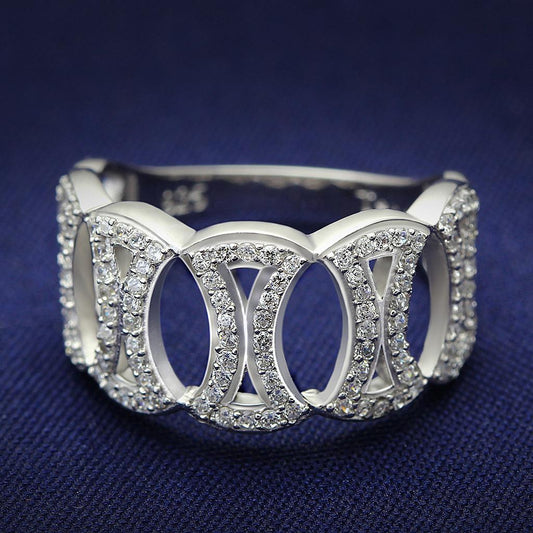 TS009 - Rhodium 925 Sterling Silver Ring with AAA Grade CZ  in Clear-0