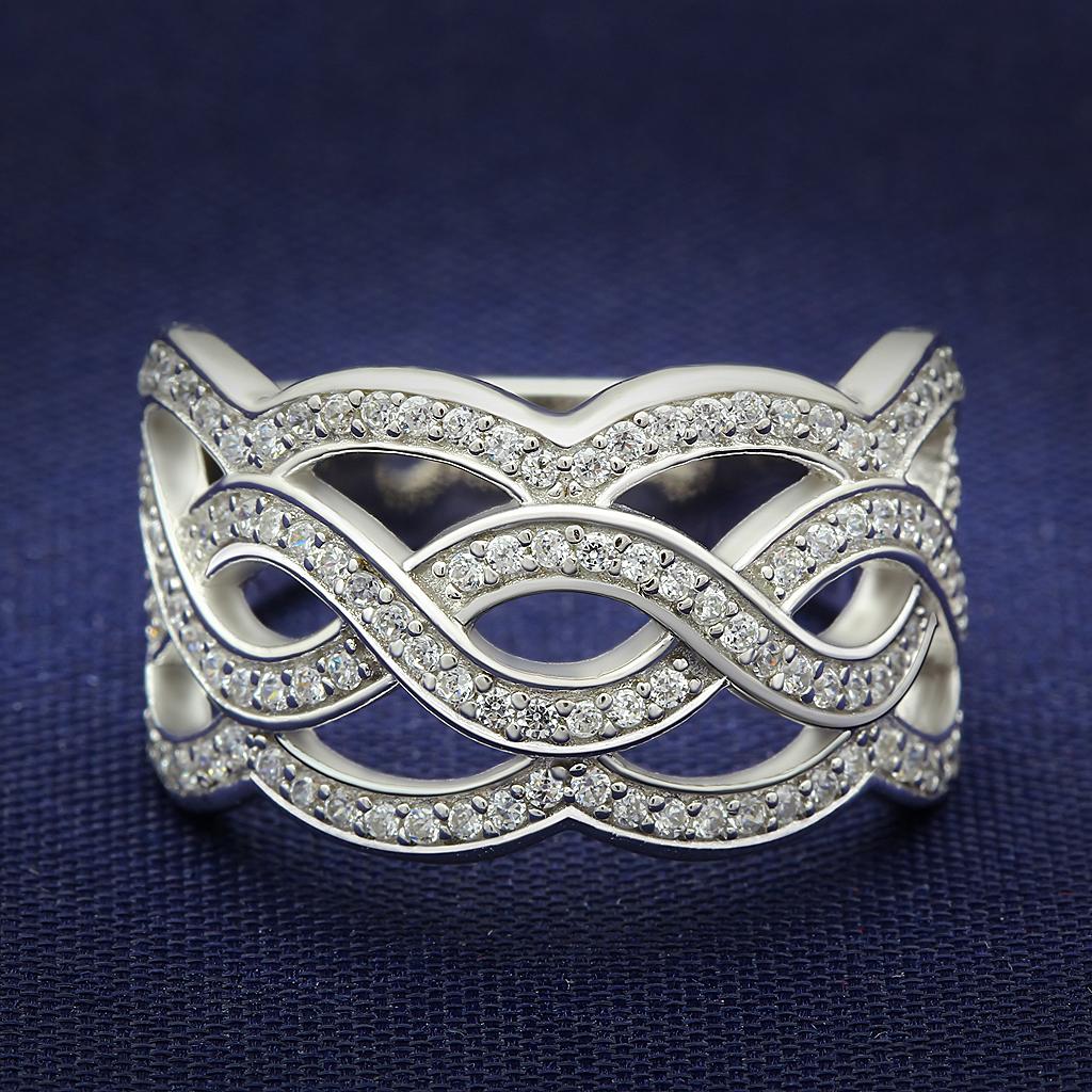 TS010 - Rhodium 925 Sterling Silver Ring with AAA Grade CZ  in Clear-0