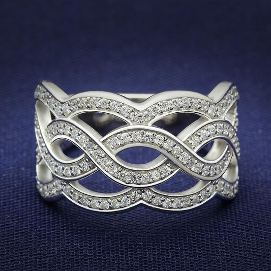 TS010 - Rhodium 925 Sterling Silver Ring with AAA Grade CZ  in Clear-0