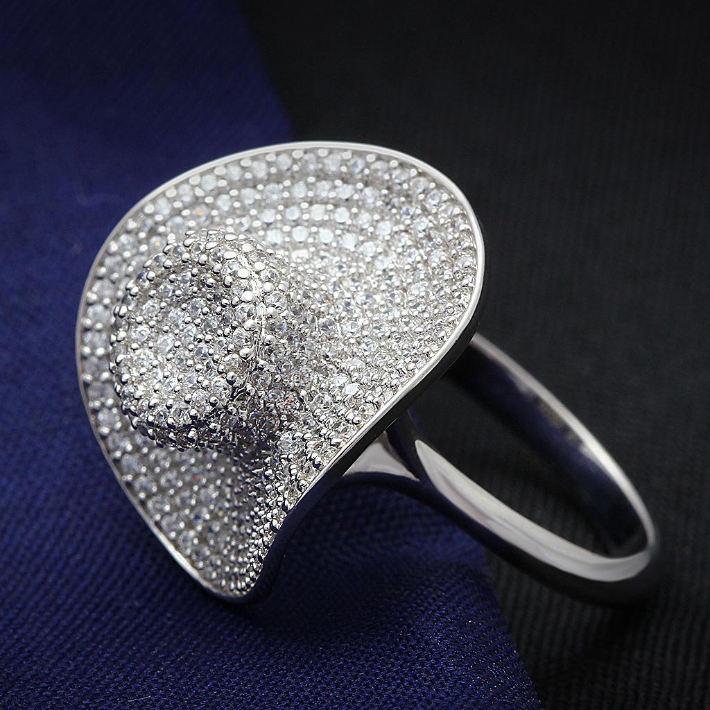 TS015 - Rhodium 925 Sterling Silver Ring with AAA Grade CZ  in Clear-0