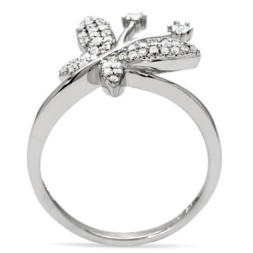 TS021 - Rhodium 925 Sterling Silver Ring with AAA Grade CZ  in Clear-3
