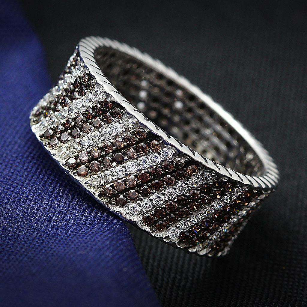 TS023 - Rhodium + Ruthenium 925 Sterling Silver Ring with AAA Grade CZ  in Brown-0