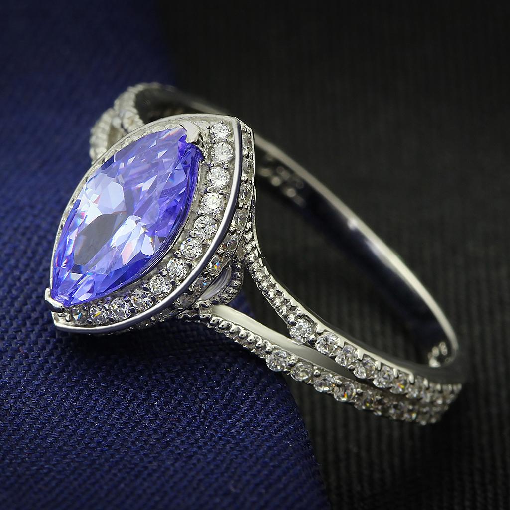 TS024 - Rhodium 925 Sterling Silver Ring with AAA Grade CZ  in Tanzanite-0