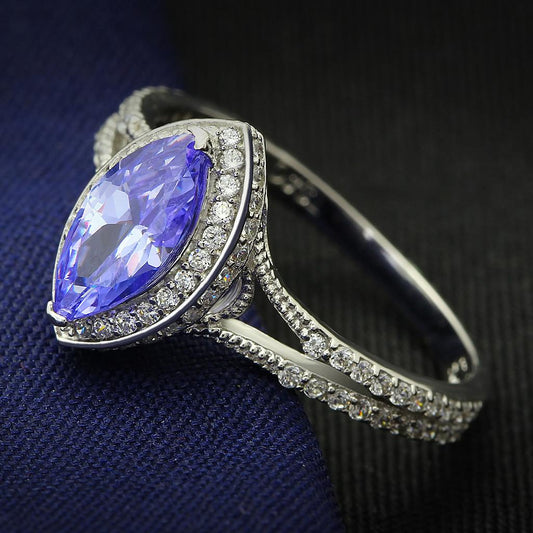 TS024 - Rhodium 925 Sterling Silver Ring with AAA Grade CZ  in Tanzanite-0