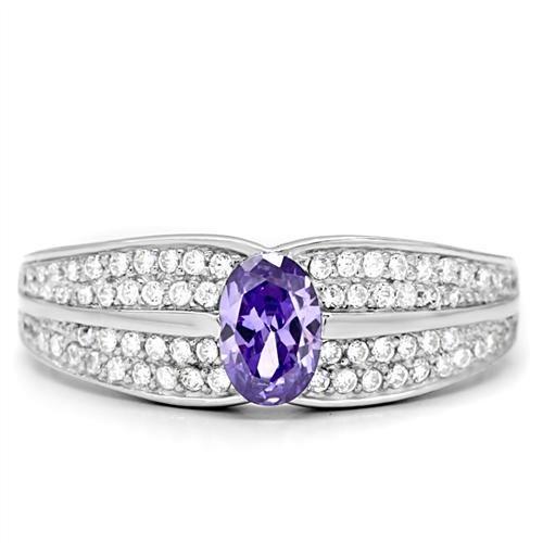 TS025 - Rhodium 925 Sterling Silver Ring with AAA Grade CZ  in Tanzanite-2