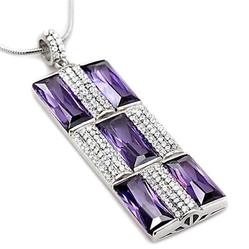 TS026 - Rhodium 925 Sterling Silver Chain Pendant with AAA Grade CZ  in Amethyst-2