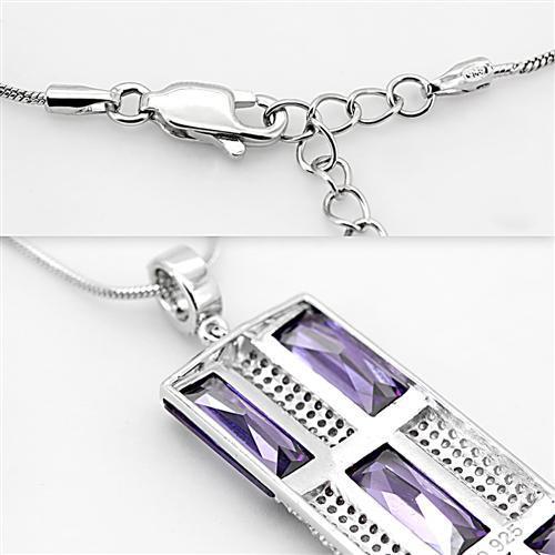 TS026 - Rhodium 925 Sterling Silver Chain Pendant with AAA Grade CZ  in Amethyst-4
