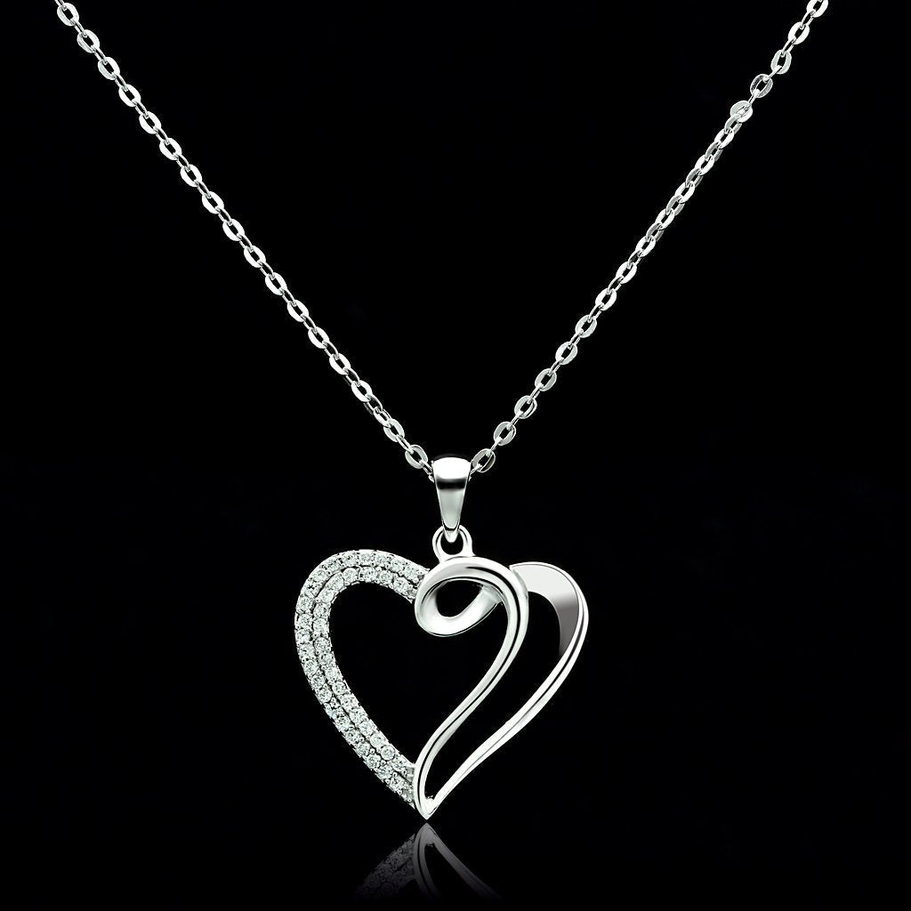 TS035 - Rhodium 925 Sterling Silver Necklace with AAA Grade CZ  in Clear-0