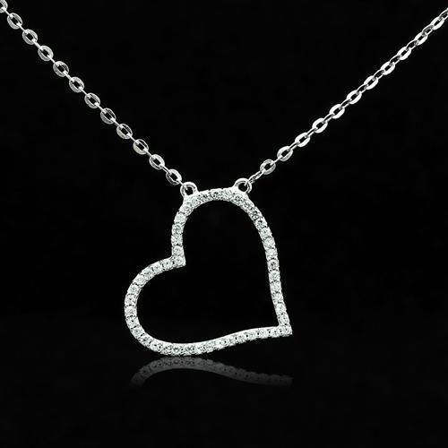 TS039 - Rhodium 925 Sterling Silver Chain Pendant with AAA Grade CZ  in Clear-0