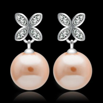 TS040 - Rhodium 925 Sterling Silver Earrings with Synthetic Pearl in Light Rose-0