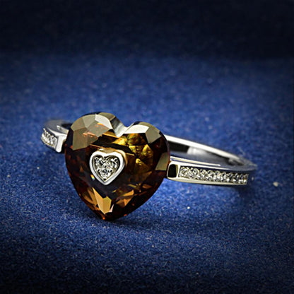 TS051 - Rhodium 925 Sterling Silver Ring with AAA Grade CZ  in Brown-0