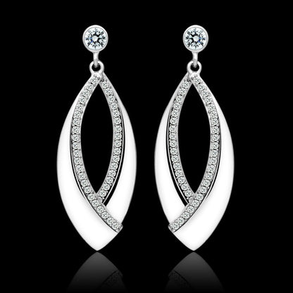 TS054 - Rhodium 925 Sterling Silver Earrings with AAA Grade CZ  in Clear-0