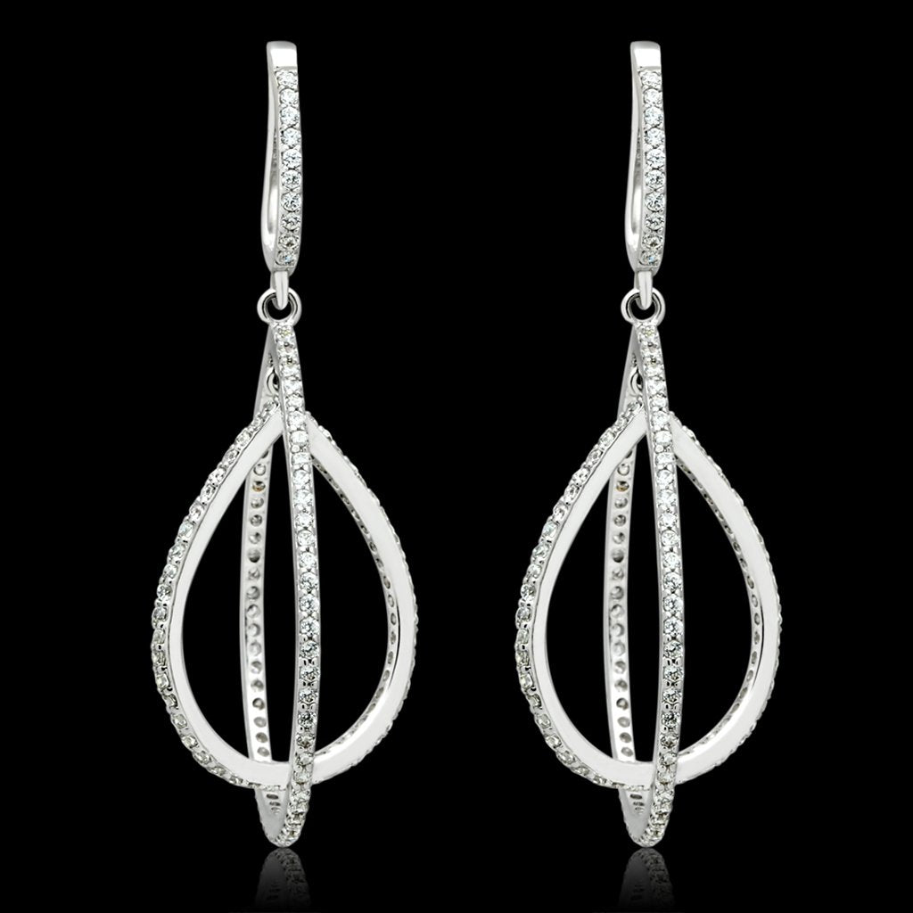 TS055 - Rhodium 925 Sterling Silver Earrings with AAA Grade CZ  in Clear-0