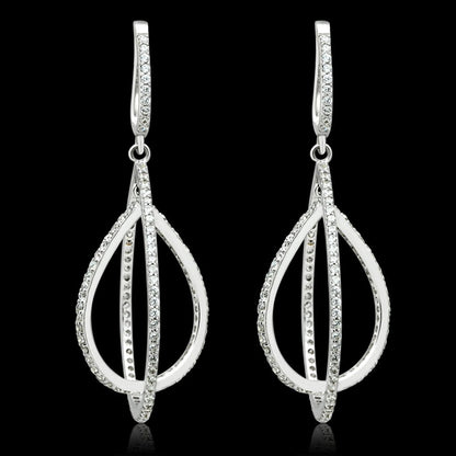 TS055 - Rhodium 925 Sterling Silver Earrings with AAA Grade CZ  in Clear-0
