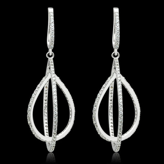 TS055 - Rhodium 925 Sterling Silver Earrings with AAA Grade CZ  in Clear-0