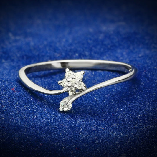 TS056 - Rhodium 925 Sterling Silver Ring with AAA Grade CZ  in Clear-0