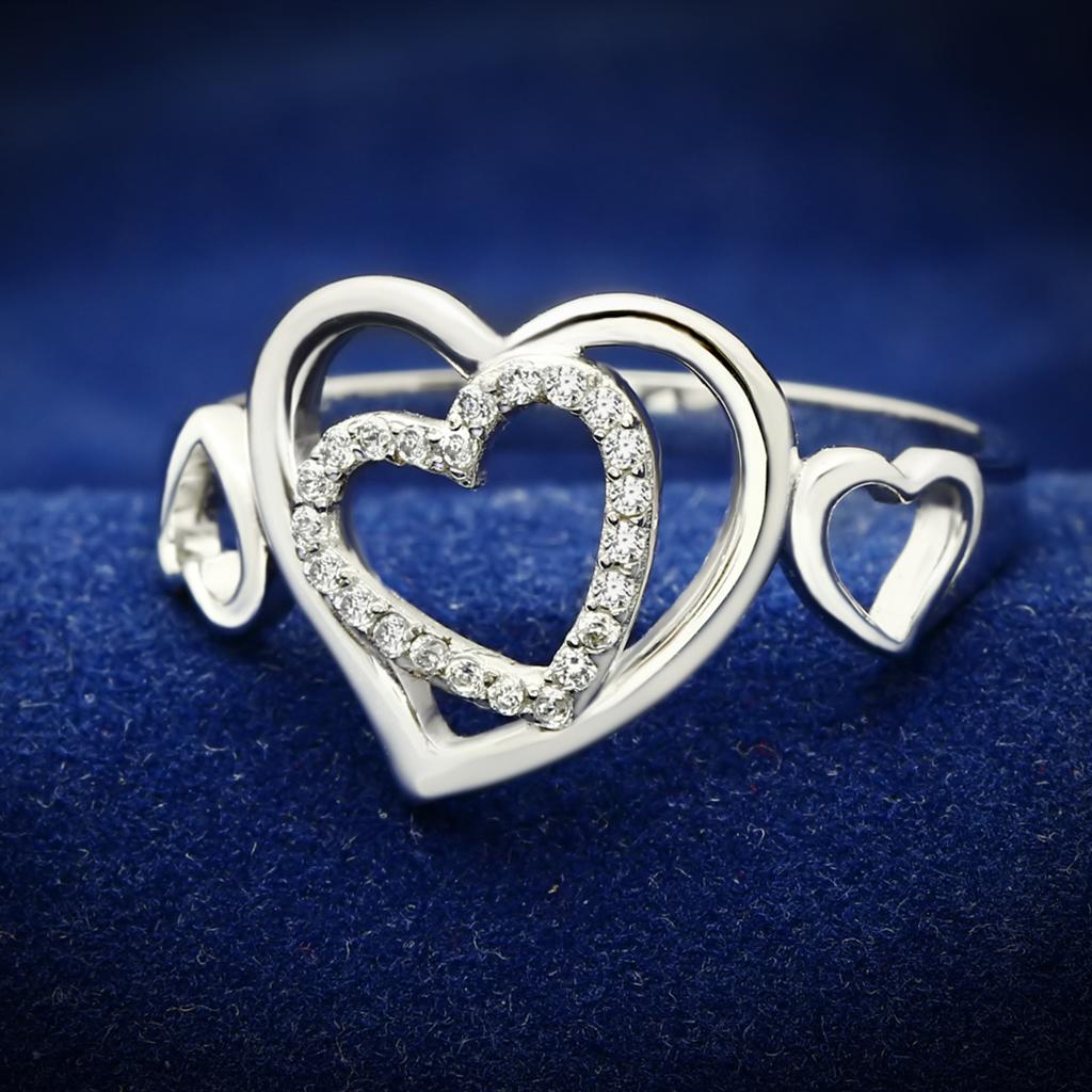 TS058 - Rhodium 925 Sterling Silver Ring with AAA Grade CZ  in Clear-0