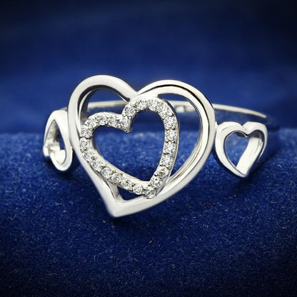 TS058 - Rhodium 925 Sterling Silver Ring with AAA Grade CZ  in Clear-0