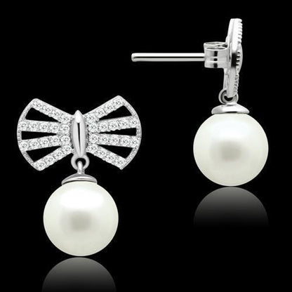 TS063 - Rhodium 925 Sterling Silver Earrings with Synthetic Pearl in White-0