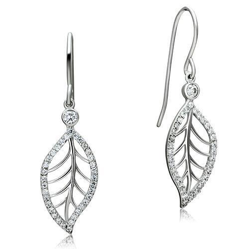 TS068 - Rhodium 925 Sterling Silver Earrings with AAA Grade CZ  in Clear-1