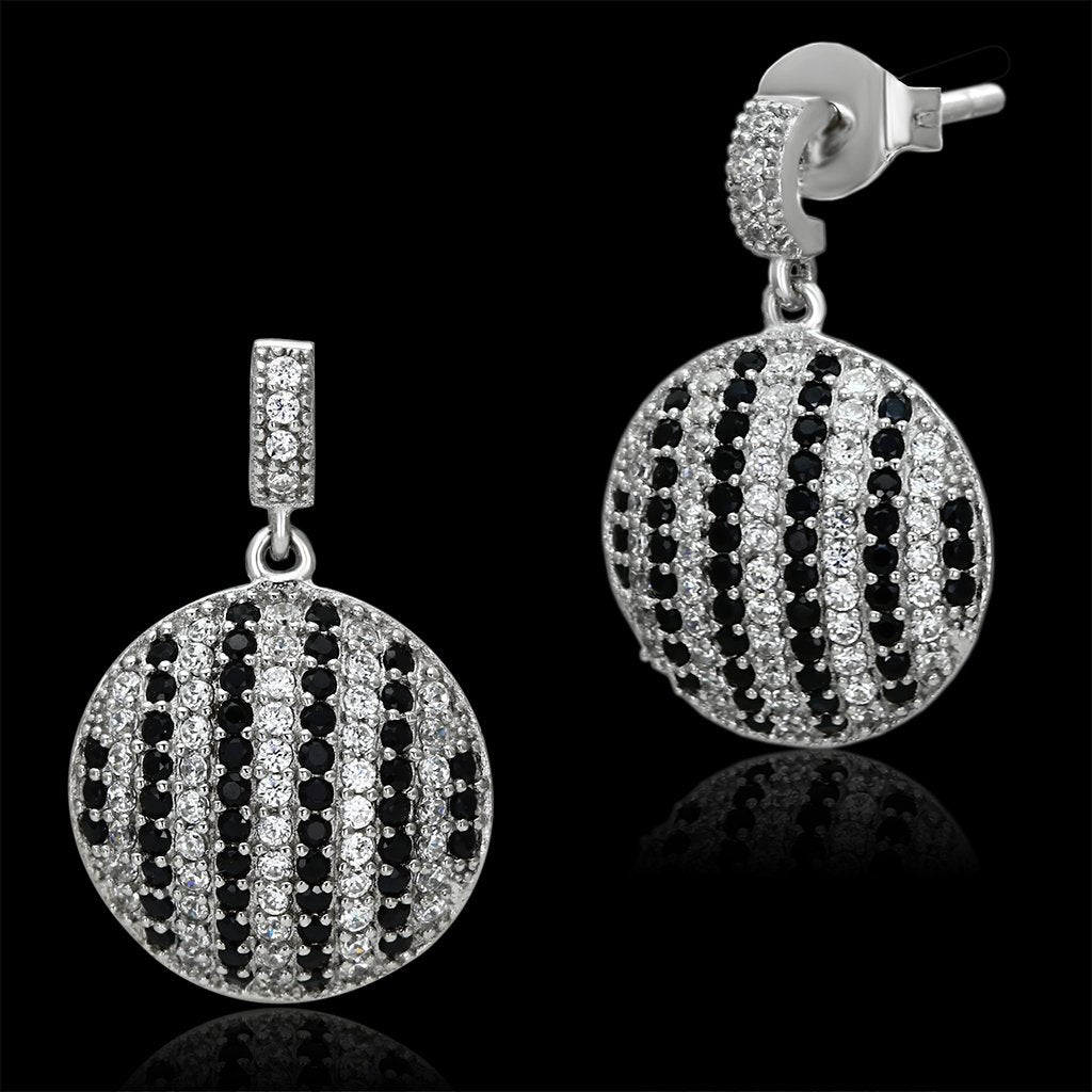 TS069 - Rhodium 925 Sterling Silver Earrings with AAA Grade CZ  in Jet-0