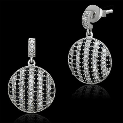 TS069 - Rhodium 925 Sterling Silver Earrings with AAA Grade CZ  in Jet-0
