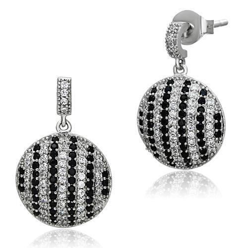TS069 - Rhodium 925 Sterling Silver Earrings with AAA Grade CZ  in Jet-1