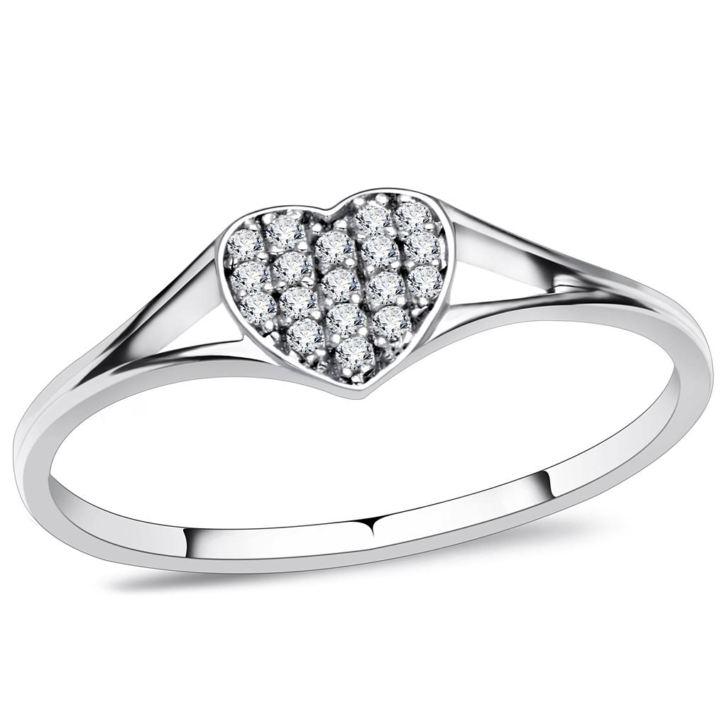 TS073 - Rhodium 925 Sterling Silver Ring with AAA Grade CZ  in Clear-0
