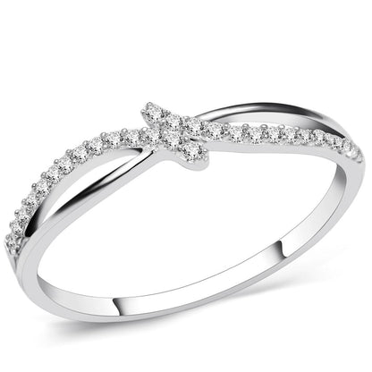 TS074 - Rhodium 925 Sterling Silver Ring with AAA Grade CZ  in Clear-0