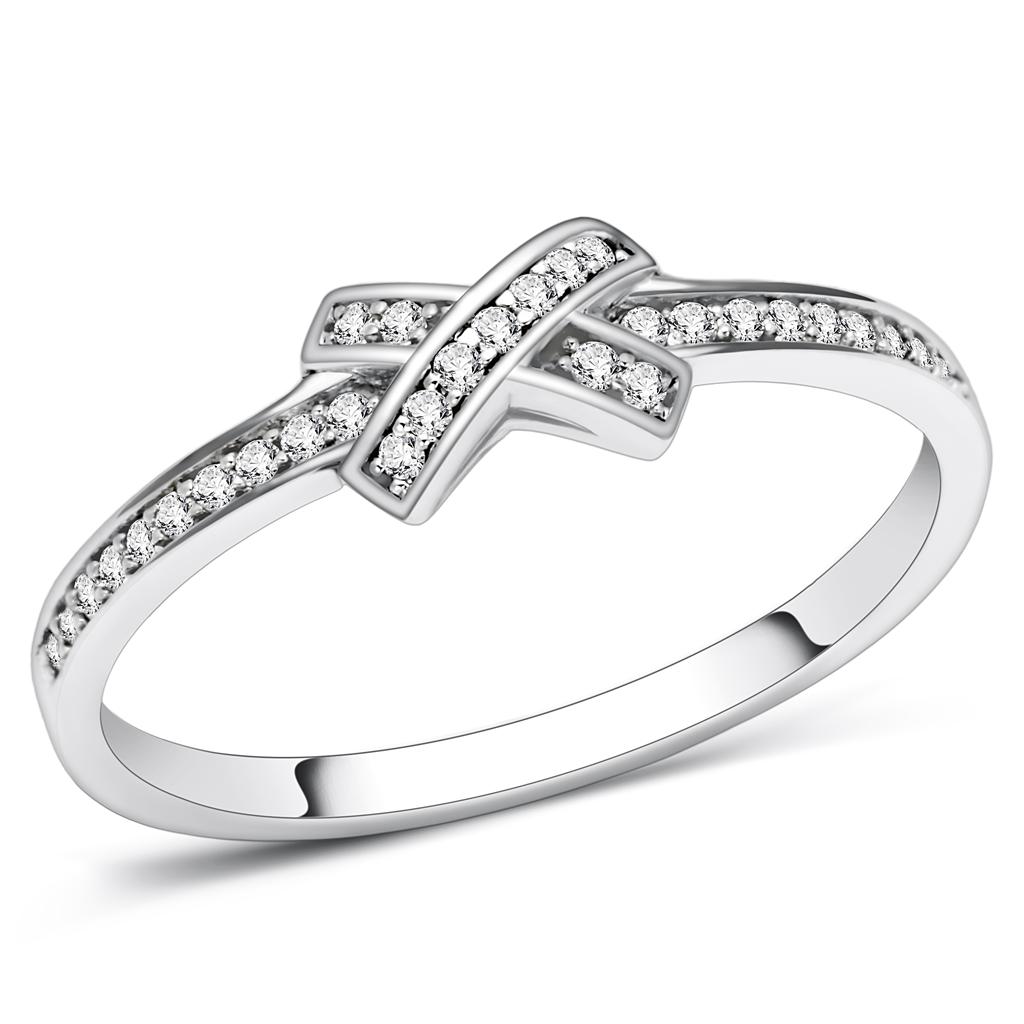 TS075 - Rhodium 925 Sterling Silver Ring with AAA Grade CZ  in Clear-0