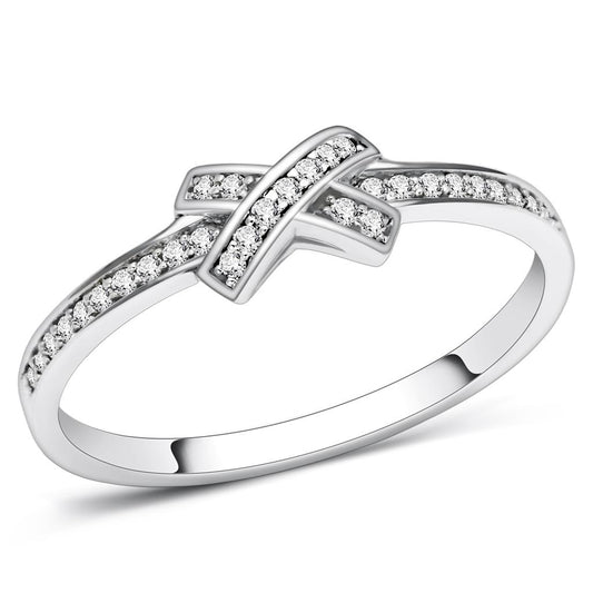 TS075 - Rhodium 925 Sterling Silver Ring with AAA Grade CZ  in Clear-0
