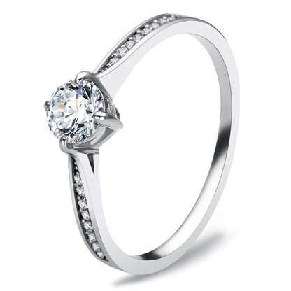 TS079 - Rhodium 925 Sterling Silver Ring with AAA Grade CZ  in Clear-0