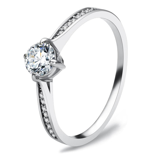 TS079 - Rhodium 925 Sterling Silver Ring with AAA Grade CZ  in Clear-0